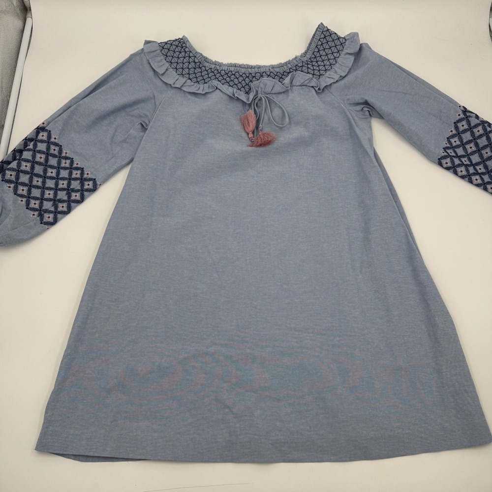 Rebecca Minkoff Dress Embroidered Collar‎ Long Sleeve Casual Blue L